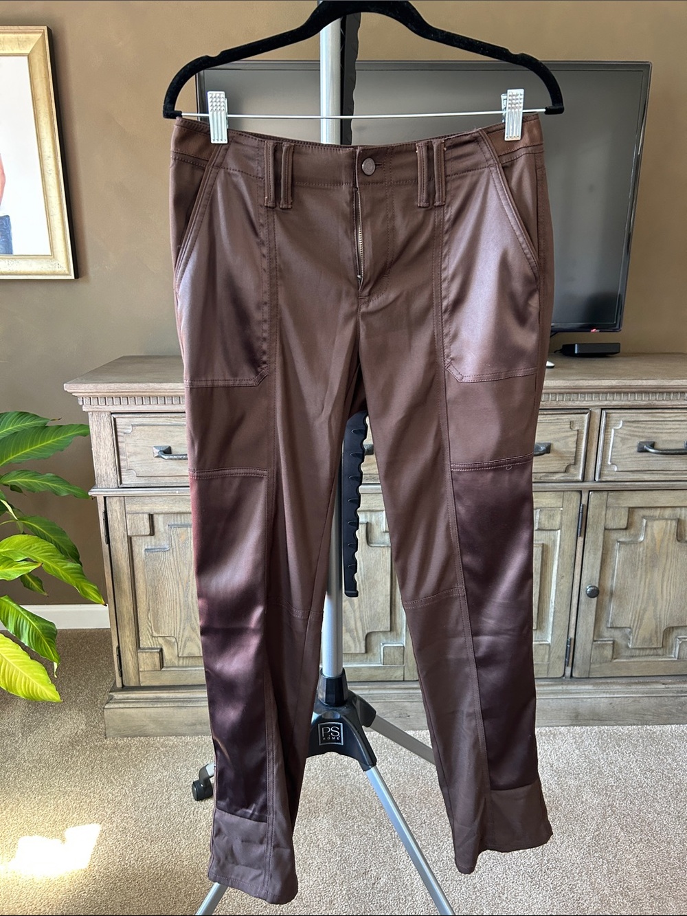 White House Black Market Brown Satin-Trim Cropped Pants